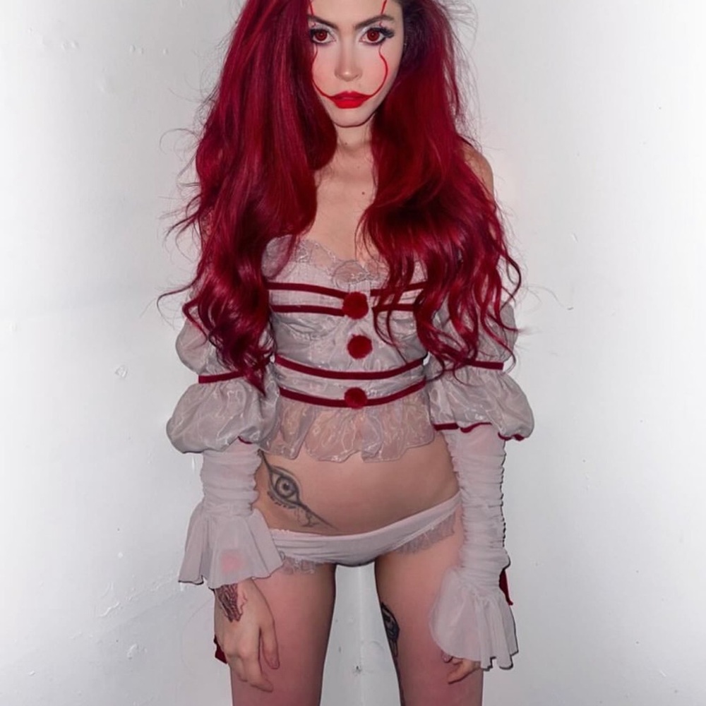 Dolls Kill Red-Accented Sheer Lace Peplum Top